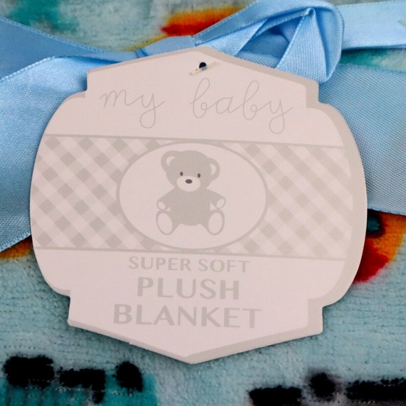 My Baby Plush Blanket Super Soft Blue with Trucks  Planes NWT - Picture 1 of 5